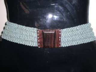 Blue Beaded Square Wood Buckle Belt Made in Indonesia  