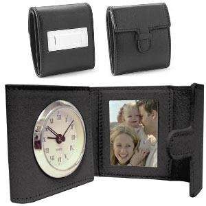  Rich black leather traveler alarm clock   by Lunt Silver 