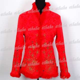 Chinesisch S Elegant Blumen Jacke Blazer Rot Gr.44 83DZ  