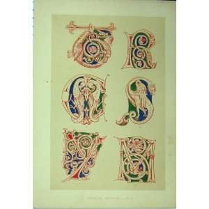   Twelfth Century C1882 Calligraphy Letters Colour Print