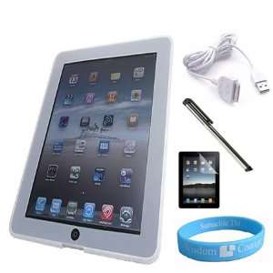 Silicone Skin Clear Case for Apple iPad + Silver Stylus + Usb Cable 