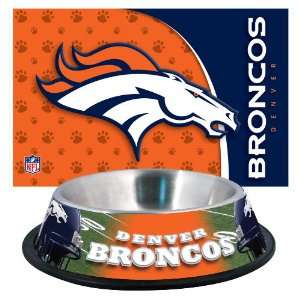  Denver Broncos Pet Bowl and Mat Combo: Sports & Outdoors