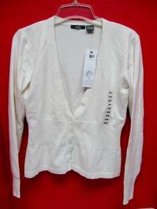 KERSH SWEATER WHITE IVORY 3 BUTTON DOWN TOP LADIES NEW  