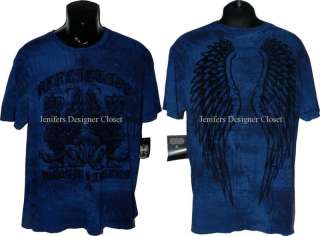 NWT AFFLICTION Denim Killers Felt tee shirt blue XL HOT  