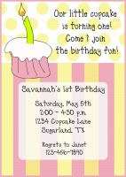 CUPCAKE 1st Birthday   Personalized Party Invitation  