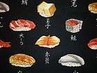 fq sushi fish japanese oriental food fabric kitsch black location 
