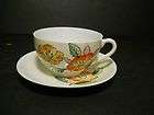 Cup & Saucer fine china W/ Hand Painted Flowers Luster Glaze Sunny 