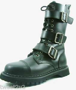 Riot Side Zip Boot Biker Goth Unisex Leather Steel Toe  