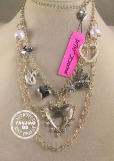 FAIRY TALE MULTILAYERED SWAN CROWN CRYSTAL BETSEY JOHNSON PEARLS HEART 