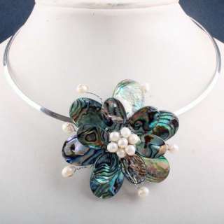 Abalone Shell MOP Flower Bead Handmade Pendant Necklace  