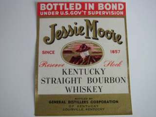Vtg Jessie Moore Whiskey Bourbon Bottle Label Kentucky  