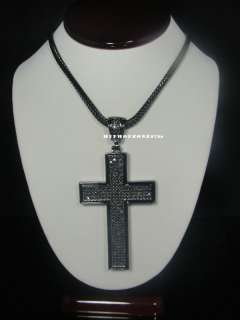 ICED OUT 3D CROSS PENDANT W/36 FRANCO CHAIN H.BLACK  