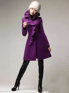 WOW Womens Temperament Top grade Falbala Woolen Long Winter Coat 