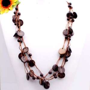 Handmade Brown Coconut Round Beads Necklace 26L  