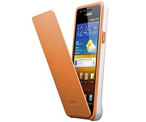Original Samsung Flip Case EF C1A2WOEC white orange für i9100 Galaxy 