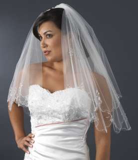BEADED 2 TIER ELBOW BRIDAL WEDDING VEIL White or Ivory  