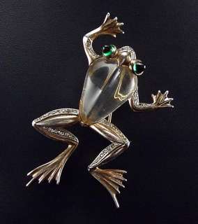 Cute Antique 1943 Trifari Crystal Frog Jelly Belly Brooch Pin  