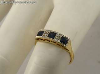 Antique Art Deco 18k Gold Diamonds Sapphires Ring  