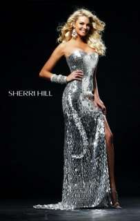 Sherri Hill 2270 Strapless Sequin Silver Evening Gown Dress Sz 4 New 
