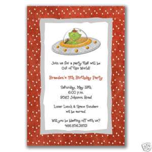 Alien in UFO Invitations Birthday Party Outer Space  
