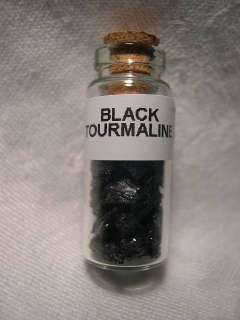Black Tourmaline Mini Gemstone Chip Bottle Vial REPEL PROTECT NEG 