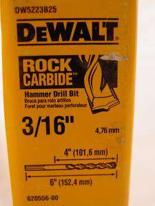DEWALT 3/16 X 6 ROCK CARBIDE HAMMER DRILL BIT BX 25PCS  