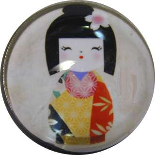 Crystal Dome Button Japanese Kokeshi Doll #1  