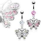 butterfly gem paved dangle belly bar choose colour more options