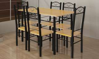   Set de 6 chaises et 1 table en bois brun clair et métal #FE