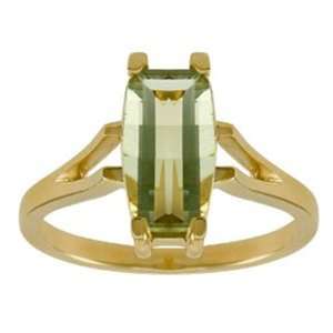    10k Yellow Gold Bridge Cut Green Amethyst Ring, Size 5 Jewelry