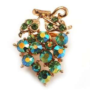   Tiny Grape Design Light Green Crystal Pin Brooch (Gold Tone) Jewelry