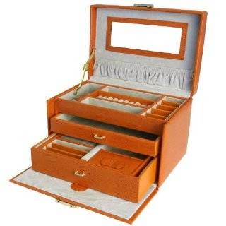   Orange Leather Large Lock Jewelry Box with Travel Case Tech Swiss