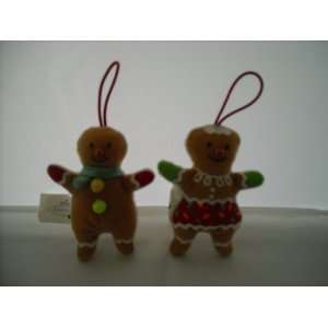 Set of 2 Hallmark Gingerbread Boy & Girl Plush Christmas Ornament New 