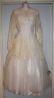 Vintage 1940s Strapless Wedding Dress w/ lace jacket  