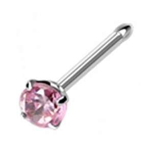   Surgical Steel Nose Ring Piercing Jewelry Stud with Pink Gem 18 Gauge