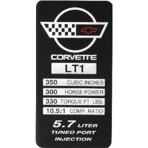 1992 Corvette LT 1 Console Engine Spec Plate