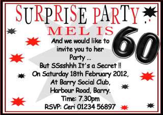   40TH 50TH 60TH 70TH SURPRISE BIRTHDAY PARTY INVITATIONS X 10  