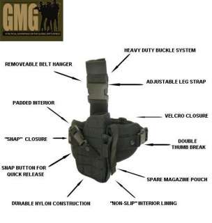 GMG TACTICAL DROP LEG GUN HOLSTER GLOCK PISTOL BLACK  