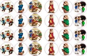 24x CHIPMUNKS ALVIN EDIBLE RICE PAPER CUP CAKE TOPPERS  