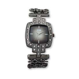1928 Ladies Black Plated Woven Link Chain Band Watch  