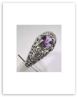 Antique Style Amethyst Filigree Ring Sterling Size 7  