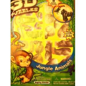  Party Favors ~ (8) 3 D Punch Out Jungle Animal Puzzles 