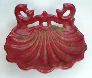 ANTIQUE ENAMELWARE SOAP DISH FRENCH CAST IRON SHELL RED  