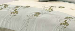 7pcs Aqua Beige Sage Green Embroidered Floral Comforter Set Bed in a 
