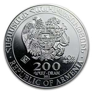  2011 1/4 oz Silver Silver Armenia 100 Drams Noahâ?(tm)s 
