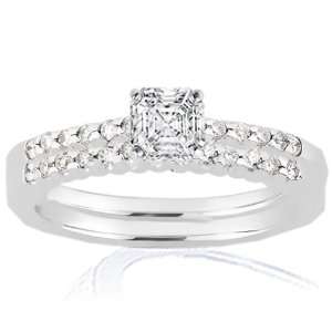  1 Ct Asscher Cut Diamond Engagement Wedding Rings Pave Set 