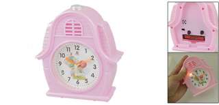 Battery Powered House Shaped Pink Plastic Alarm Clock  