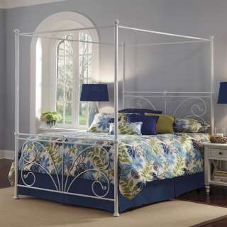   Size Antique White Metal Canopy Bed with Optional Bed Frame  