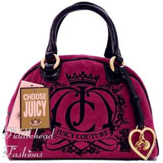 Juicy Couture Bowler Bag Velour ROYAL CROWN Logo Crest Tote Satchel 
