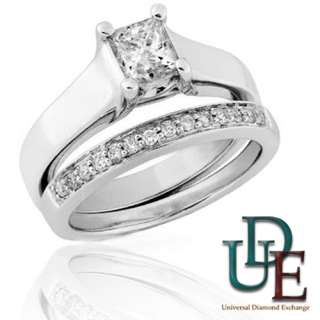 Diamond Bridal Ring Set 1.00 Ct total Princess 14K Gold Polite Design 